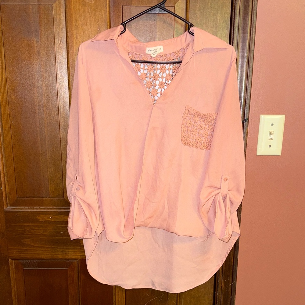 Pretty Good Dusty Pink Crochet-Trim Button Front Tunic